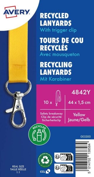 AVERY Zweckform Lanyards 4842Y, Karabiner, gelb, 10 St.