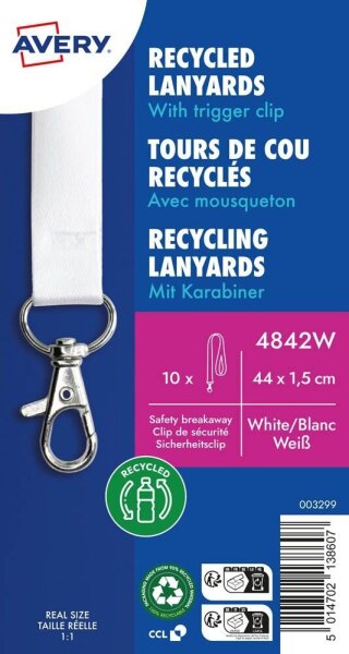 AVERY Zweckform Lanyards 4842W, Karabiner, weiß, 10 St.