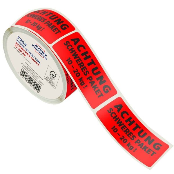 AVERY Zweckform Warnetiketten rot »ACHTUNG SCHWERES PAKET 10-20 kg!« 100,0 x 50,0 mm, 1 Etiketten