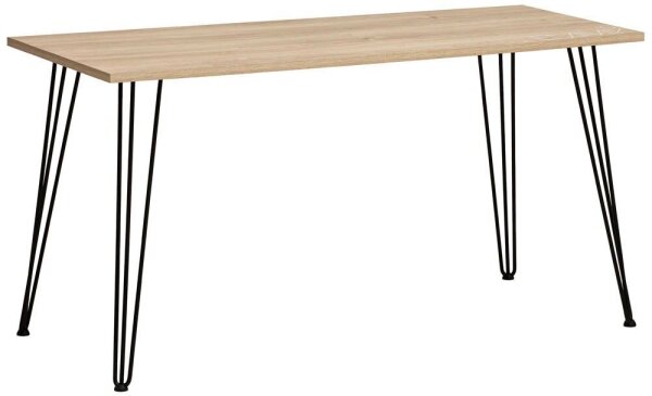 MÖBELPARTNER Emmik Schreibtisch weiß-eiche rechteckig, 4-Fuß-Gestell schwarz 138,0 x 60,0 cm