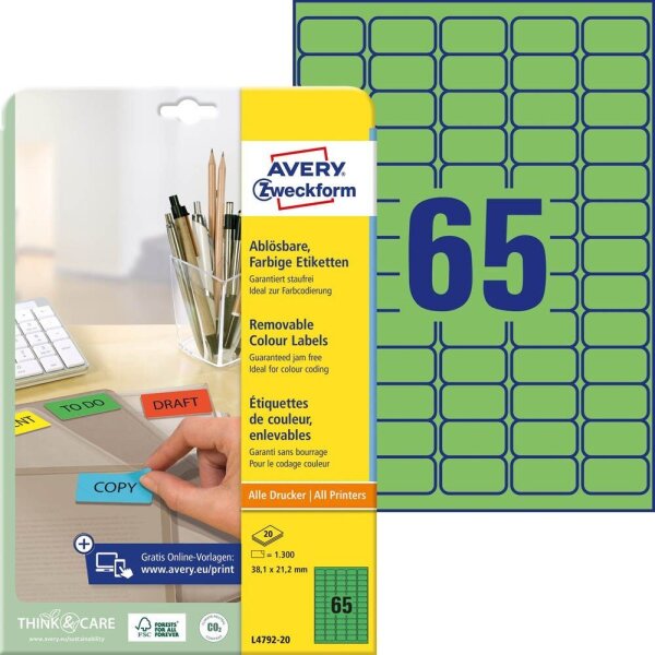 AVERY Zweckform Etiketten grün 38,1 x 21,2 mm, 20 Blatt
