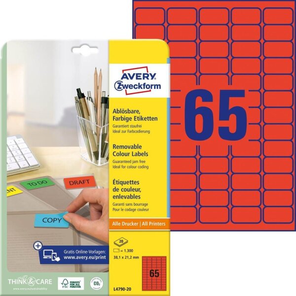 AVERY Zweckform Etiketten rot 38,1 x 21,2 mm, 20 Blatt