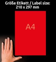 AVERY Zweckform Etiketten 3470 rot 210,0 x 297,0 mm, 100 Blatt