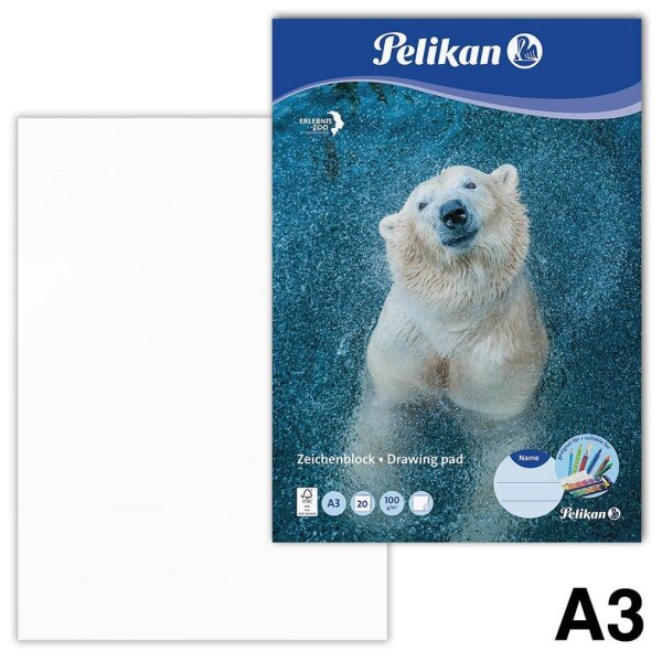 Pelikan Zeichenblock Zoo DIN A3 100 g/qm, 20 Blatt, 1 Block
