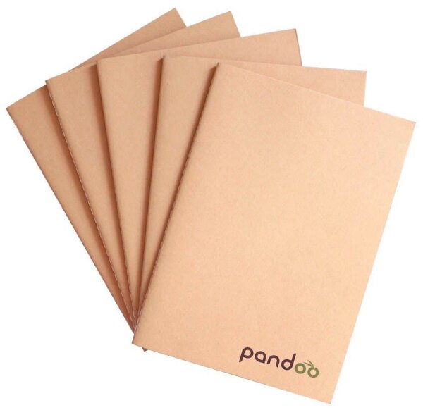 pandoo Notizhefte DIN A5 blanko, natur Softcover 40 Seiten, 5 St.