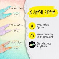 ONLINE® Pastell Lettering Acrylstifte-Set farbsortiert 0,7 + 3,0 mm, 6 St.