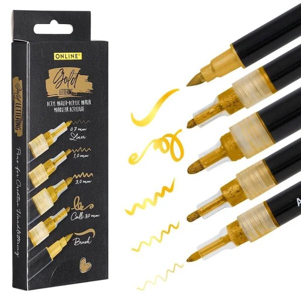 ONLINE® Gold Lettering Acrylstifte-Set gold 5 St.