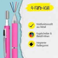 ONLINE® 4-Farben-Kugelschreiber Multipen pink, Schreibfarbe: rot, blau, schwarz, grau, 1 St.