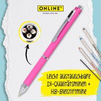 ONLINE® 4-Farben-Kugelschreiber Multipen pink, Schreibfarbe: rot, blau, schwarz, grau, 1 St.