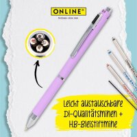 ONLINE® 4-Farben-Kugelschreiber Multipen lila, Schreibfarbe: rot, blau, schwarz, grau, 1 St.