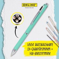 ONLINE® 4-Farben-Kugelschreiber Multipen mint, Schreibfarbe: rot, blau, schwarz, grau, 1 St.