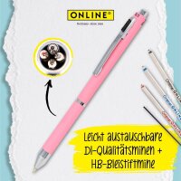 ONLINE® 4-Farben-Kugelschreiber Multipen rose, Schreibfarbe: rot, blau, schwarz, grau, 1 St.