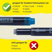 ONLINE® Tintenpatronen für Füller Kombi königsblau, schwarz, braun, nachtblau, lila, rot, grün, türkis, 40 St.