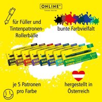 ONLINE® Tintenpatronen für Füller Kombi königsblau, schwarz, braun, nachtblau, lila, rot, grün, türkis, 40 St.