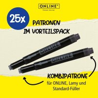 ONLINE® Tintenpatronen für Füller Kombi schwarz, 25 St.