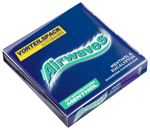 Airwaves MENTHOL & EUCALYPTUS Kaugummis 3x 10 Dragees, 1 St.