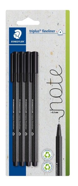 STAEDTLER triplus® Fineliner schwarz 0,3 mm, 4 St.