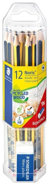 STAEDTLER Noris® 120 Bleistifte HB schwarz/gelb mit Radierer, 1 Set