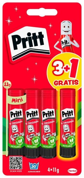 3 + 1 GRATIS: Pritt Klebestifte 11,0 g, 3 St. + GRATIS Klebestift 11,0 g