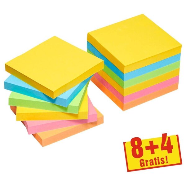 8 + 4 GRATIS: Post-it® Super Sticky Carnival Haftnotizen extrastark farbsortiert, 8 Blöcke + GRATIS 4 Blöcke