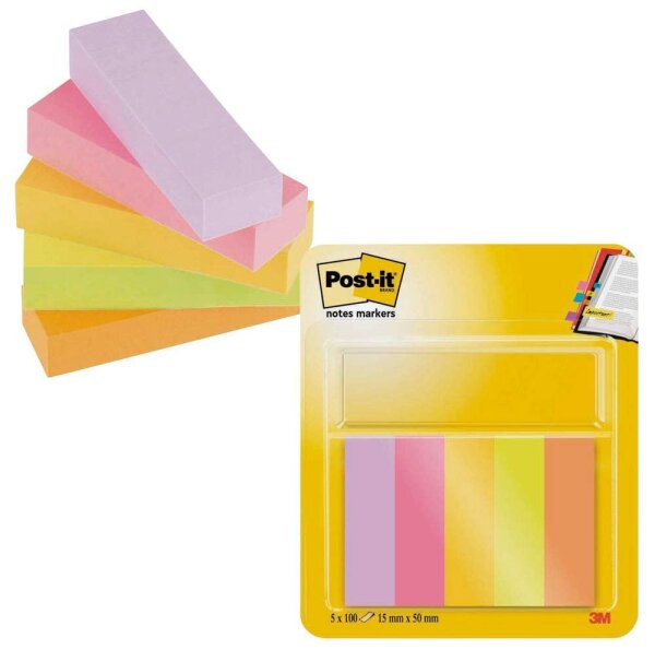 Post-it® Page Marker Energetic Haftmarker farbsortiert 5x 50 Streifen