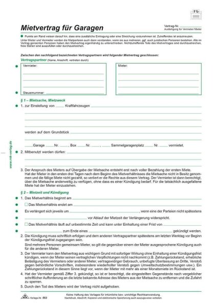 RNK-Verlag 553/10 Mietverträge für Garagen, 10 St.