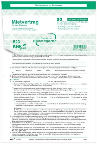 RNK-Verlag 523/10 Mietverträge für Wohnungen, 10 St.