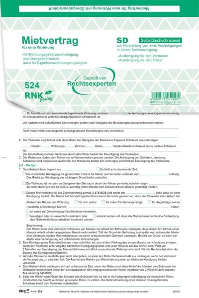RNK-Verlag 524/10 Mietverträge für Wohnungen, 10 St.