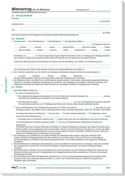 RNK-Verlag 545/10 Mietverträge für Häuser, 10 St.