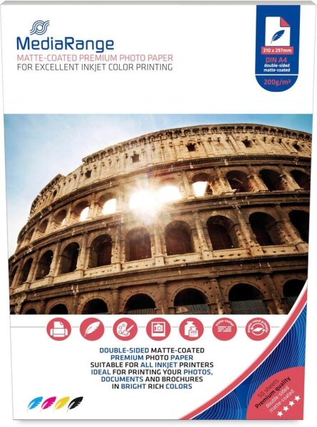 MediaRange Fotopapier MRINK102 DIN A4 matt 200 g/qm 50 Blatt