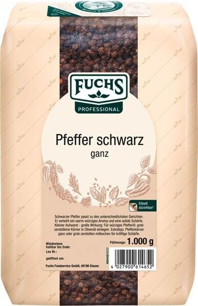 Fuchs  Pfeffer schwarz ganz Gewürz, 1,0 kg