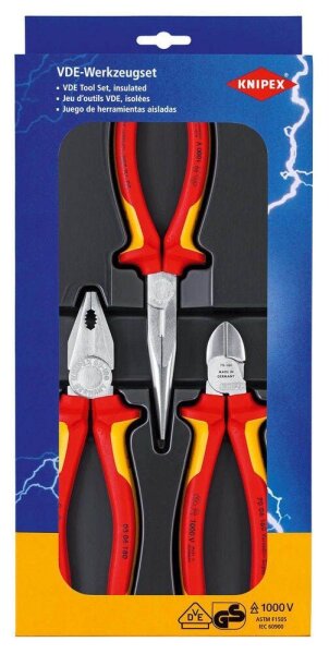 KNIPEX Zangen-Set Elektro 00 20 12, Länge: 18,0 + 20,0 + 16,0 cm, 3-tlg., 1 Set