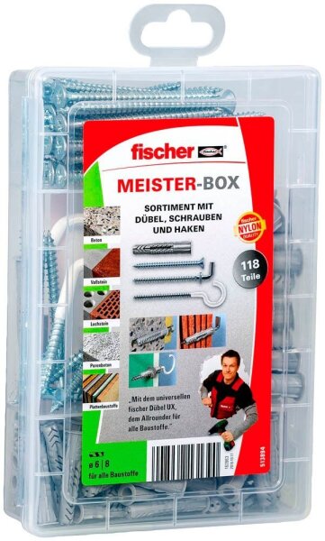 fischer Meister-Box - UX + S + H 513894 Dübel- und Schrauben-Sortiment, 118-teilig