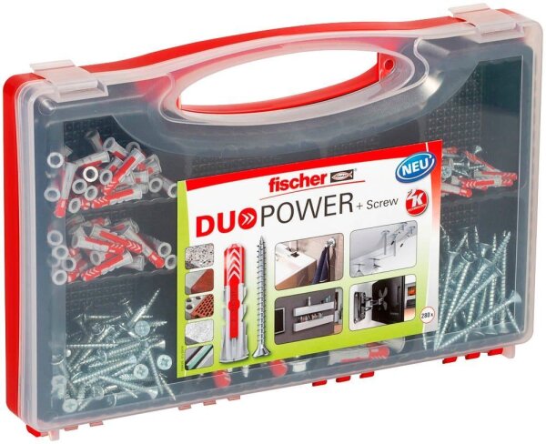 fischer Red-Box DuoPower + S 2K 536091 Dübel- und Schrauben-Sortiment, 280-teilig