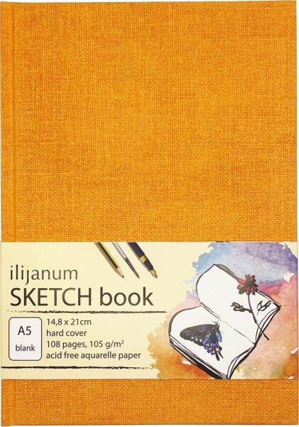 Ilijanum Skizzenbuch DIN A5 blanko, mandarine Hardcover 54 Seiten, 1 St.