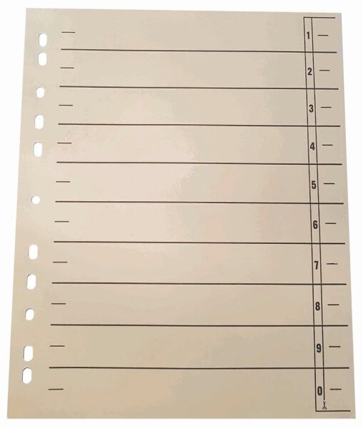 Wekre Trennblätter DIN A4 0-9 chamois, 230 g/m², 100 Blatt