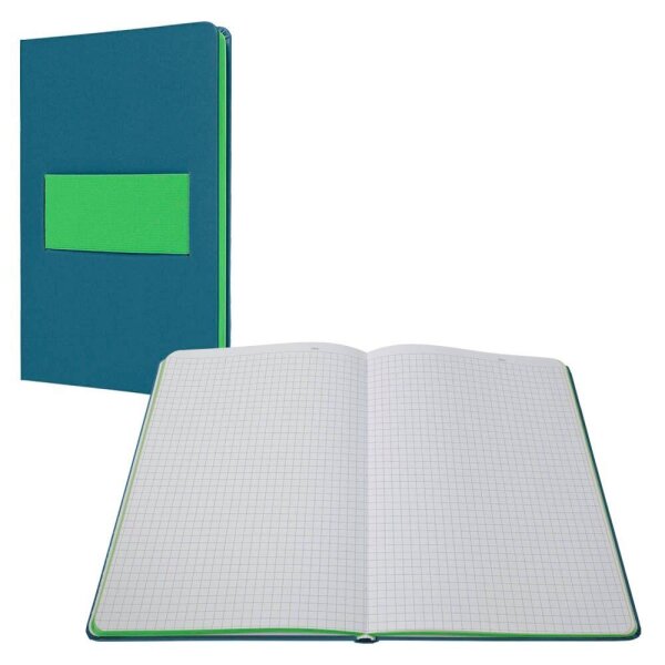 SIGEL Notizbuch Linescape ca. DIN A5 kariert, mittelblau, neon-grün Hardcover 176 Seiten, 1 St.