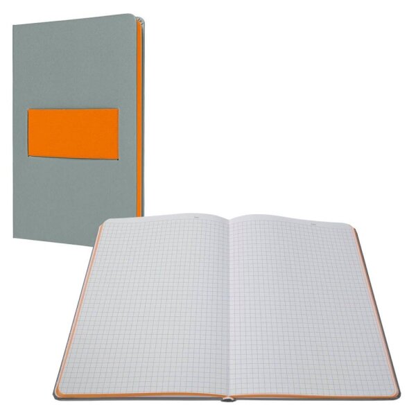 SIGEL Notizbuch Linescape ca. DIN A5 kariert, hellgrau, neon-orange Hardcover 176 Seiten, 1 St.