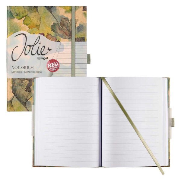 SIGEL Notizbuch  Jolie® Pure Ginkgo ca. DIN A5 liniert, gelb, grün, braun Hardcover 192 Seiten, 1 St.