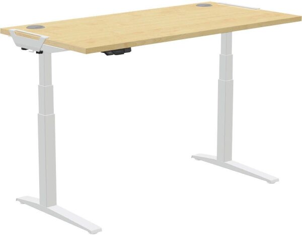 AKTION: Fellowes Levado elektrisch höhenverstellbarer Schreibtisch ahorn rechteckig, C-Fuß-Gestell silber 160,0 x 80,0 cm mit 60 Euro CashBack