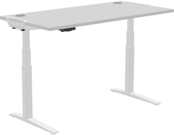AKTION: Fellowes Levado elektrisch höhenverstellbarer Schreibtisch grau rechteckig, C-Fuß-Gestell weiß 180,0 x 80,0 cm mit 60 Euro CashBack
