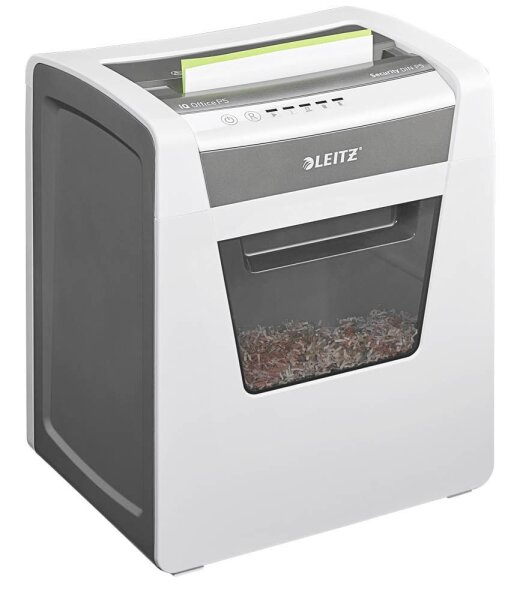LEITZ IQ Office Aktenvernichter mit Partikelschnitt P-5, 2 x 15 mm, bis 10 Blatt, weiß