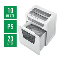 LEITZ IQ Office Aktenvernichter mit Partikelschnitt P-5, 2 x 15 mm, bis 10 Blatt, weiß