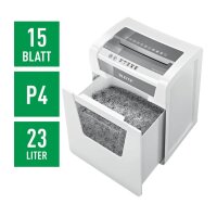 LEITZ IQ Office Aktenvernichter mit Partikelschnitt P-4, 4 x 40 mm, bis 15 Blatt, weiß