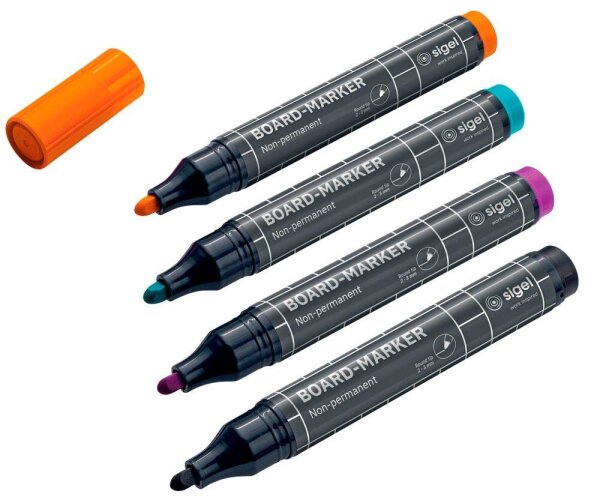 SIGEL Whiteboard- und Flipchart-Marker farbsortiert 2,0 - 3,0 mm, 4 St.