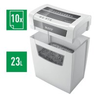 LEITZ IQ Home Office Aktenvernichter mit Partikelschnitt P-4, 4 x 28 mm, bis 10 Blatt, weiß