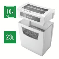 LEITZ IQ Home Office Aktenvernichter mit Partikelschnitt P-4, 4 x 28 mm, bis 10 Blatt, weiß