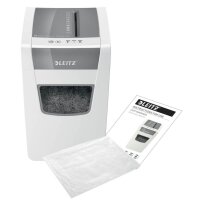LEITZ IQ Home Office Slim Aktenvernichter mit Partikelschnitt P-4, 4 x 28 mm, bis 10 Blatt, weiß