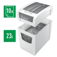 LEITZ IQ Home Office Slim Aktenvernichter mit Partikelschnitt P-4, 4 x 28 mm, bis 10 Blatt, weiß