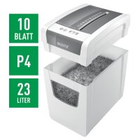 LEITZ IQ Home Office Slim Aktenvernichter mit Partikelschnitt P-4, 4 x 28 mm, bis 10 Blatt, weiß